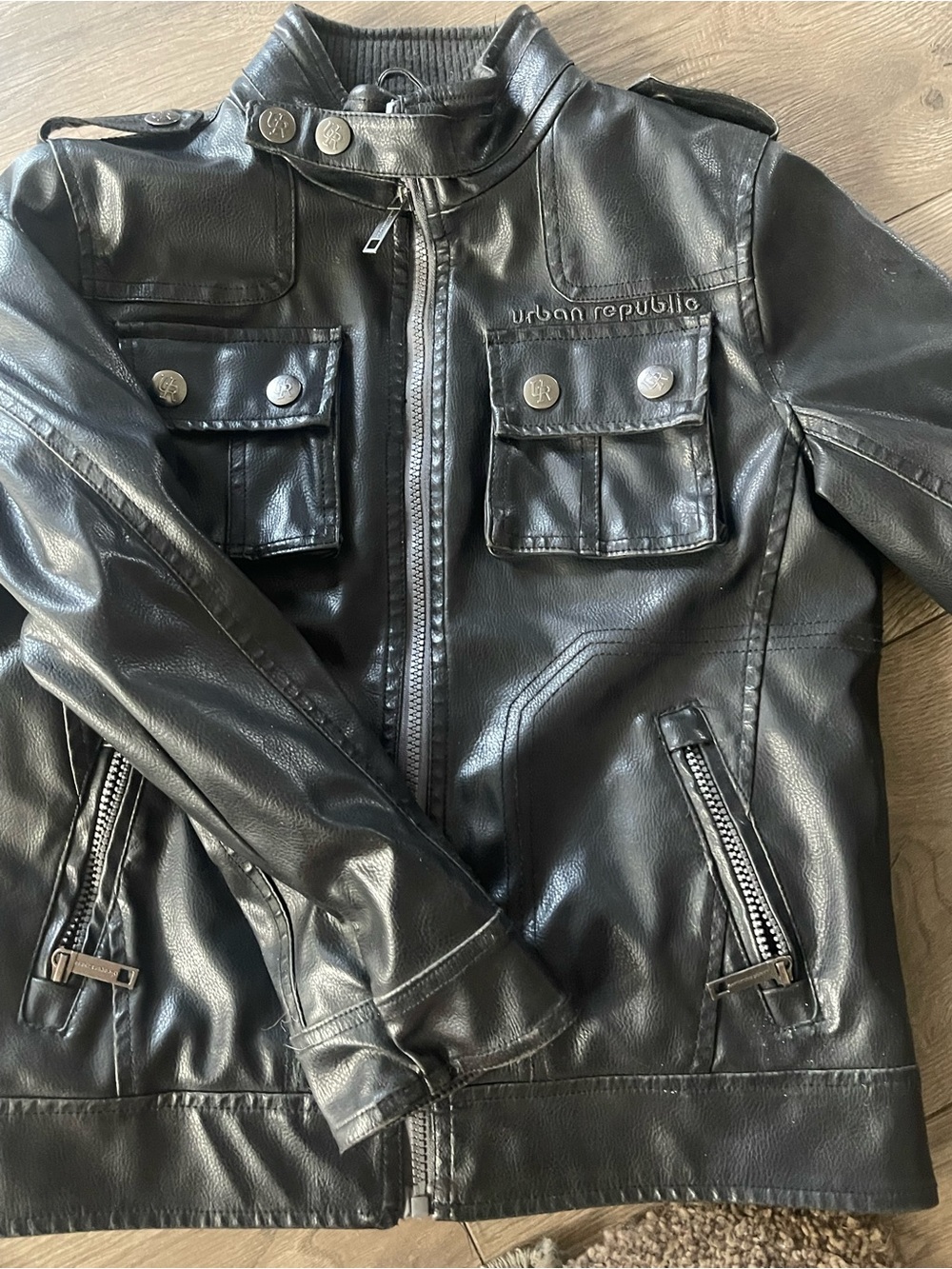 Urban Republic Black Faux Leather Moto Jacket for Kids